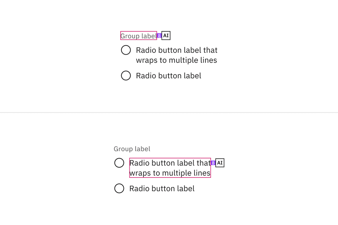 Structure and spacing measurements for radio button with AI presence Structure and spacing measurements for radio button with AI presence
